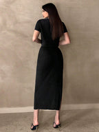 Essnce Two Piece Skirt Set Summer Black Ribbed Knit Casual Home 2-Piece Set shein
