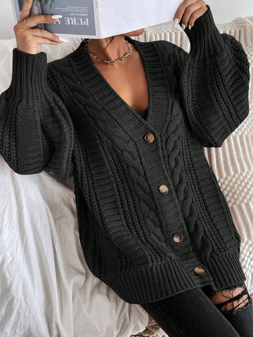 Frenchy Bishop Sleeve Button Up Cardigan