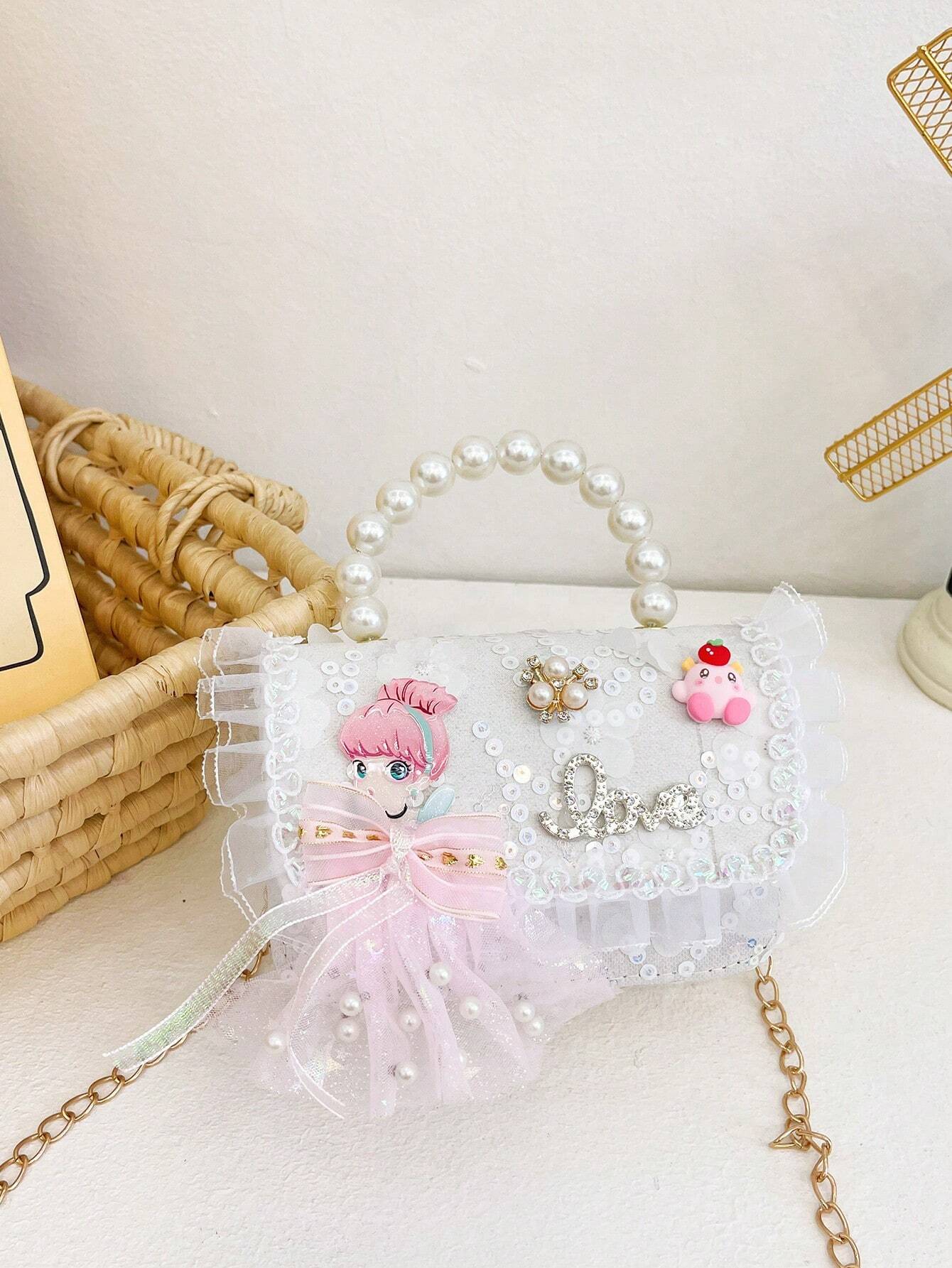 Mini Glitter Decorated Fashion Faux Pearl Satchel For Evening Party shein