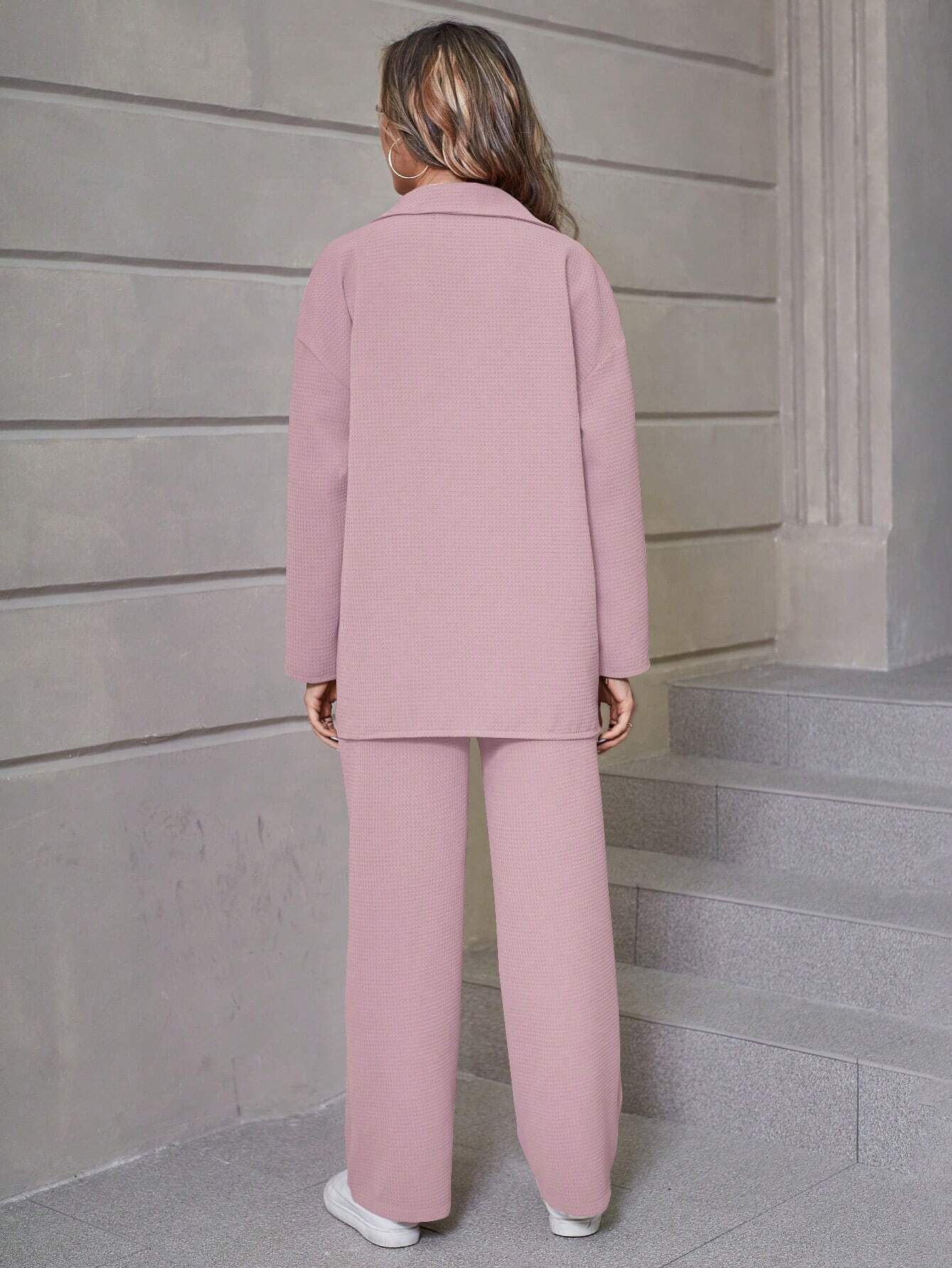 Relaxiva Flap Detail Drop Shoulder Shirt & Pants shein