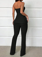 Essnce Ladies' Solid Color Strapless High Slit Top And Pants Set shein