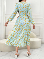 Mulvari Women's Floral Printed Lantern Sleeve Dress shein
