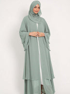 1pc Double Layer Chiffon Solid Color Casual Loose Plus Size Women's Long Robe Cardigan shein