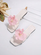 French Style Floral Strap Flat Slide Sandals shein