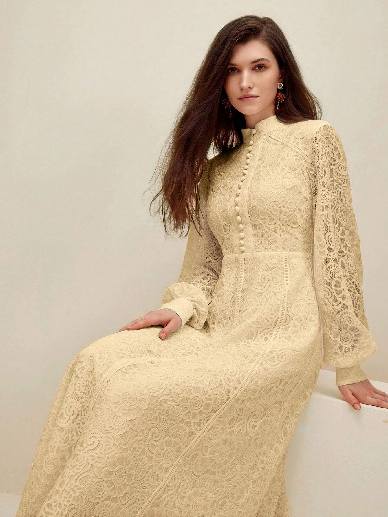 Anewsta Women's Long Sleeve Lace Dress shein