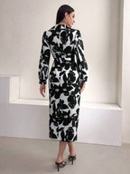 Mulvari Women's Floral Print Lantern Sleeve Dress Shein