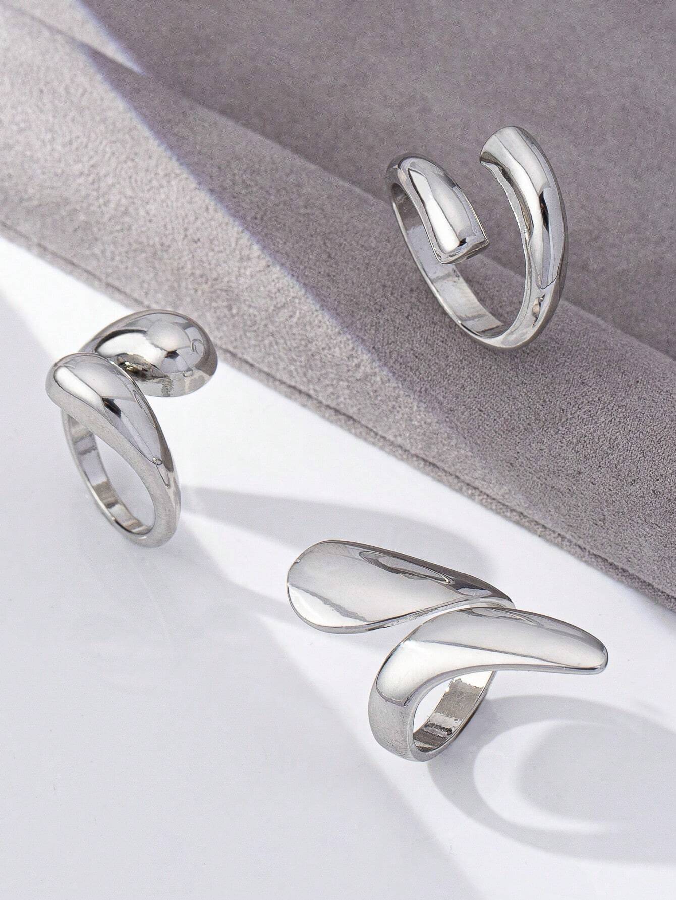 (Set Of 3) Women Non-Fading Rings, Stylish Personalized Tarnish-Resistant Ring Set shein