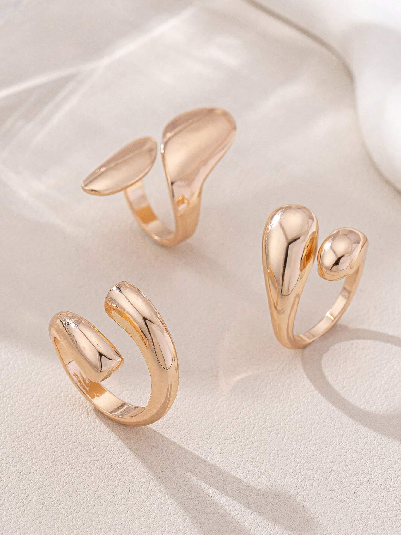 (Set Of 3) Women Non-Fading Rings, Stylish Personalized Tarnish-Resistant Ring Set shein