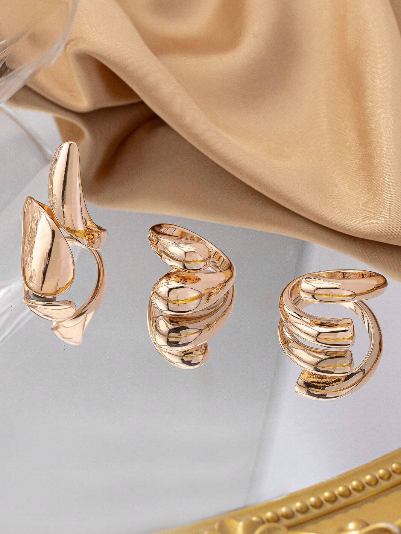 (Set Of 3) Women Non-Fading Rings, Stylish Personalized Tarnish-Resistant Ring Set shein