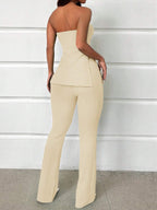 Essnce Ladies' Solid Color Strapless High Slit Top And Pants Set shein