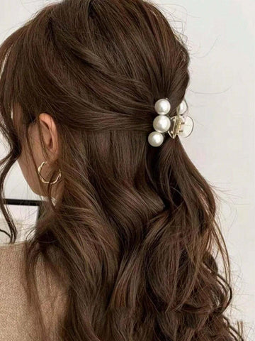 pc Elegant And Lovely Faux Pearl Hair Claw For Side Bangs And Back Head