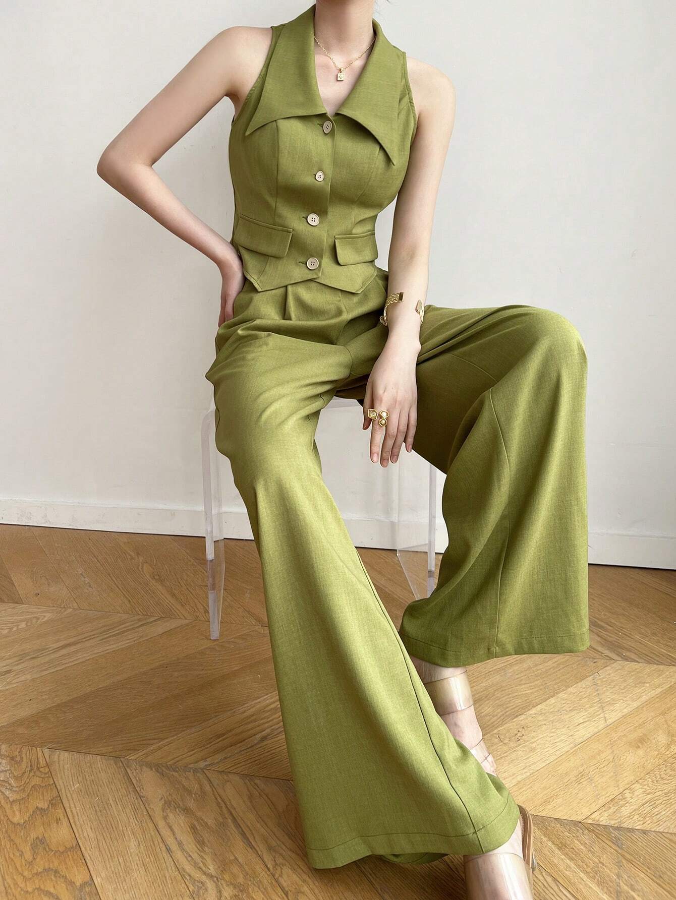 AZ Women's Fashionable Open Shoulder Suit Set shein