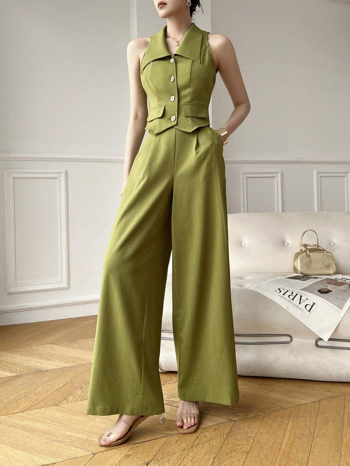 AZ Women's Fashionable Open Shoulder Suit Set shein