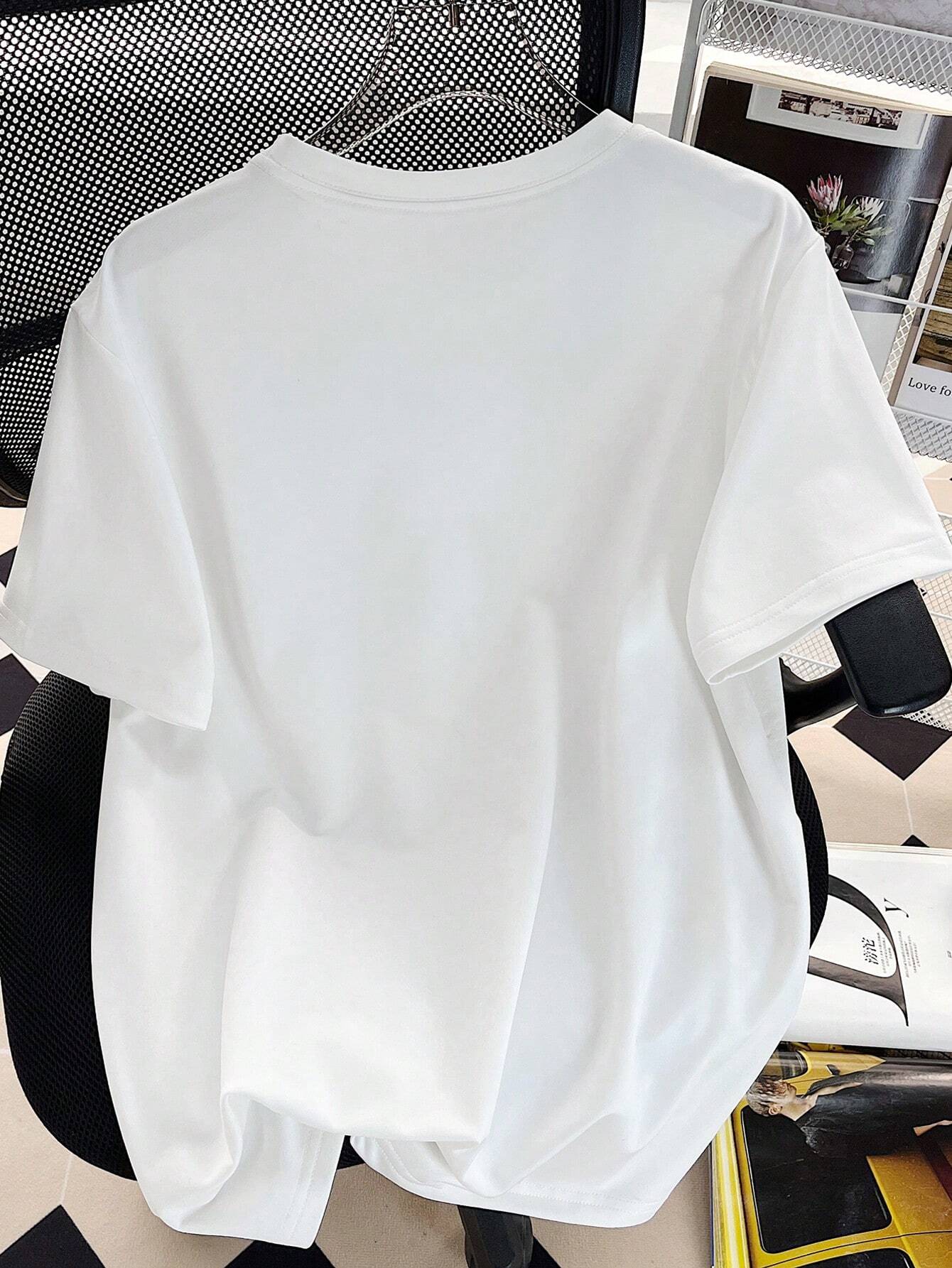 EZwear Oversized Casual Cherry Pattern Round Neck Short Sleeve T-Shirt shein