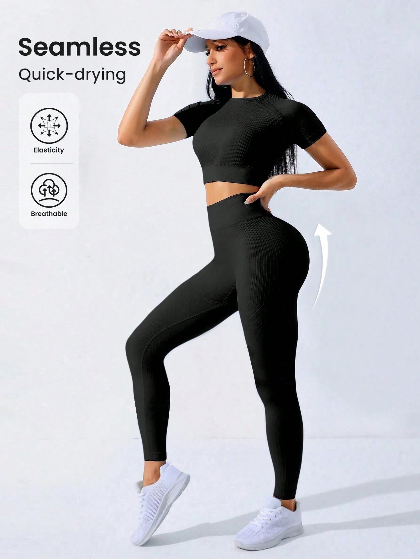 Sport Seamluxe Two Piece Outfits Seamless Raglan Sleeve Sports Set shein