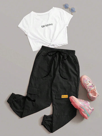 Mulvari Destiny Graphic Tee & Cargo Pants Set shein