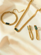 4pcs/Set Stainless Steel Unisex Green Cubic Zirconia Inlaid Bracelet Set With Bracelet And Earrings shein