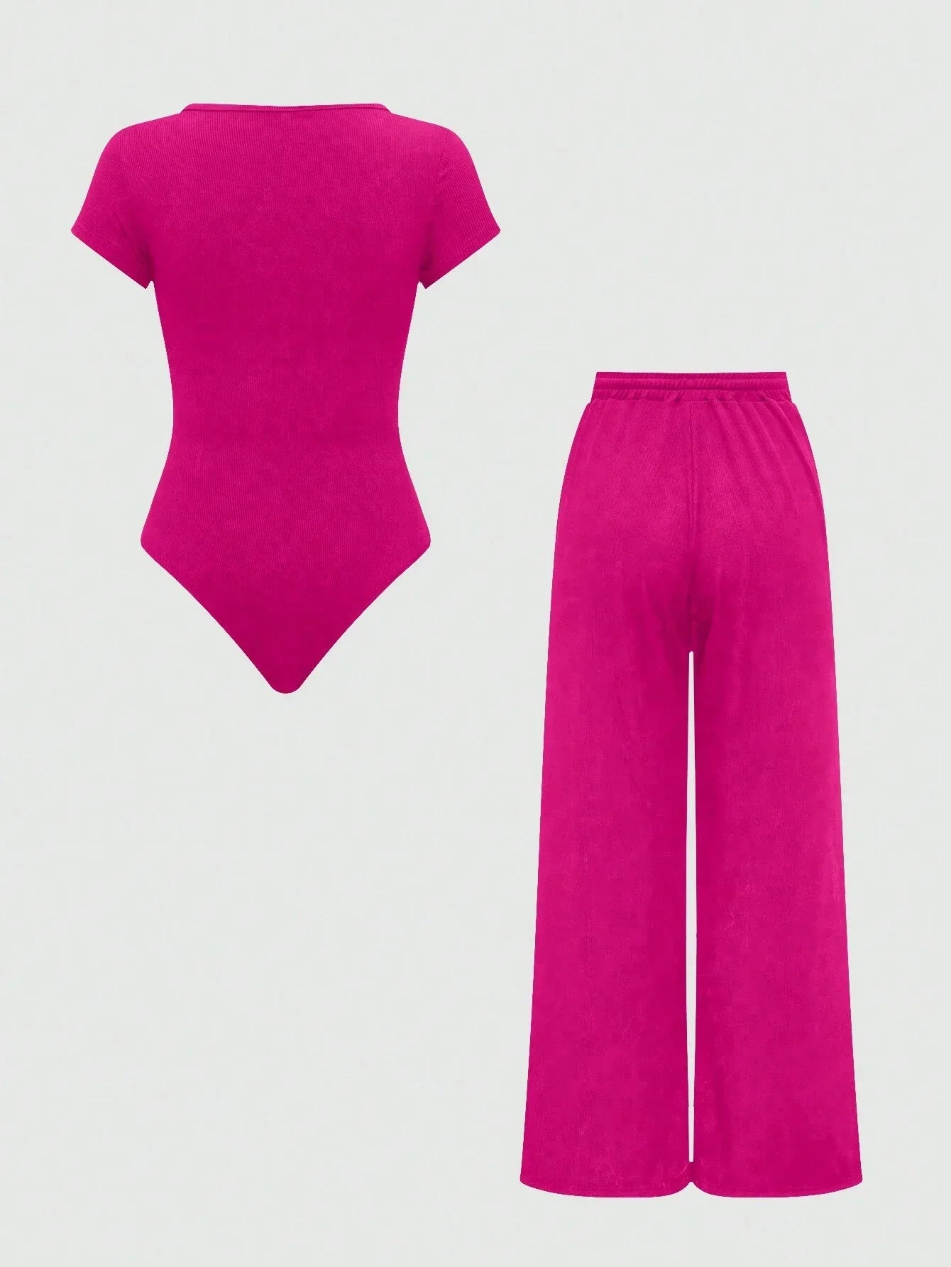 EZwear Plain Color Asymmetric Hem Top And Pants Two Piece Set shein