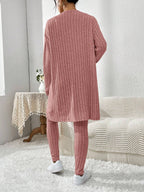 Essnce Women'S Ribbed Cardigan With Long Sleeves, Camisole, Drawstring Waist Pants Set shein