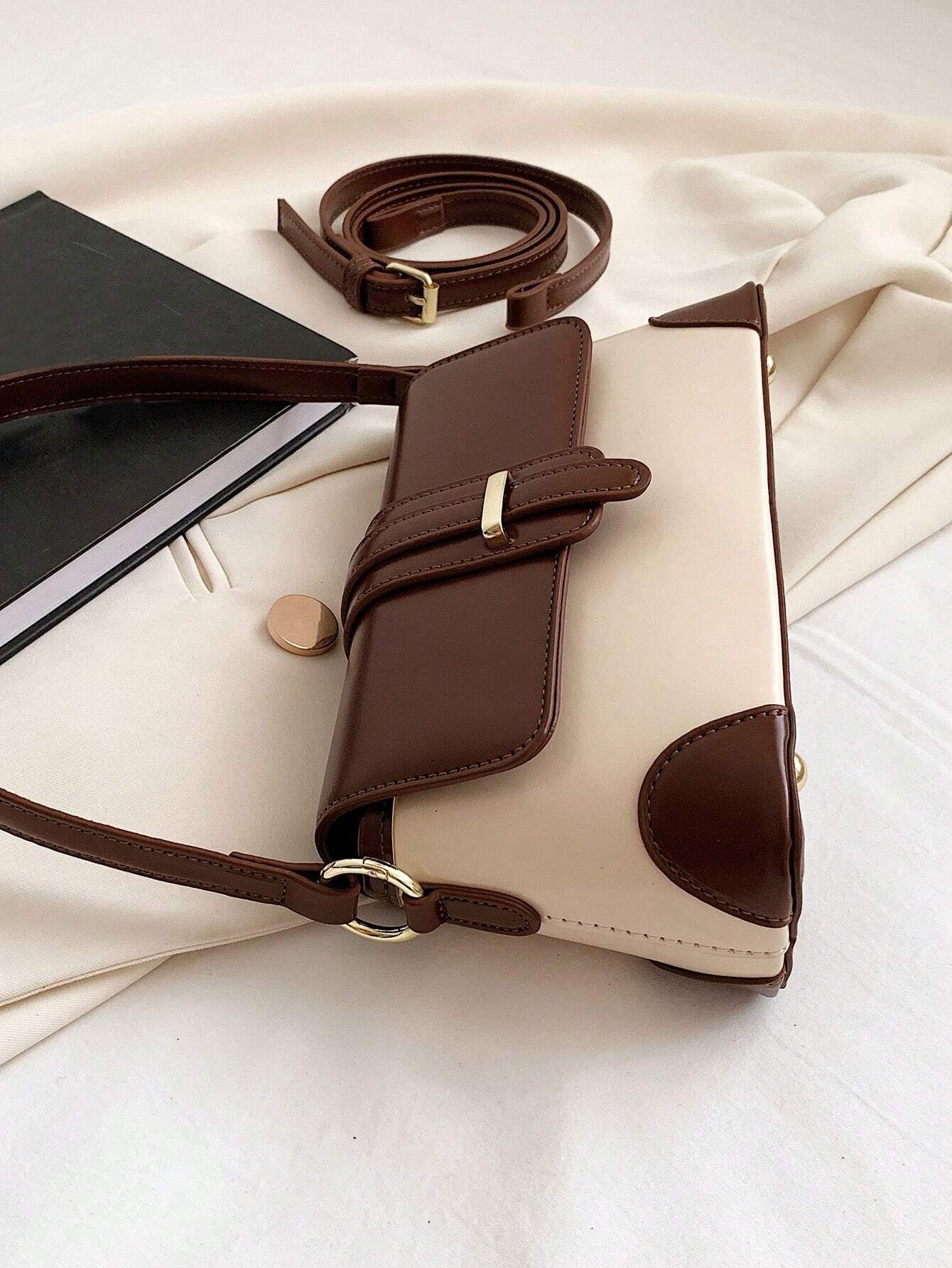 Chic Retro Patchwork Shoulder Bag shein