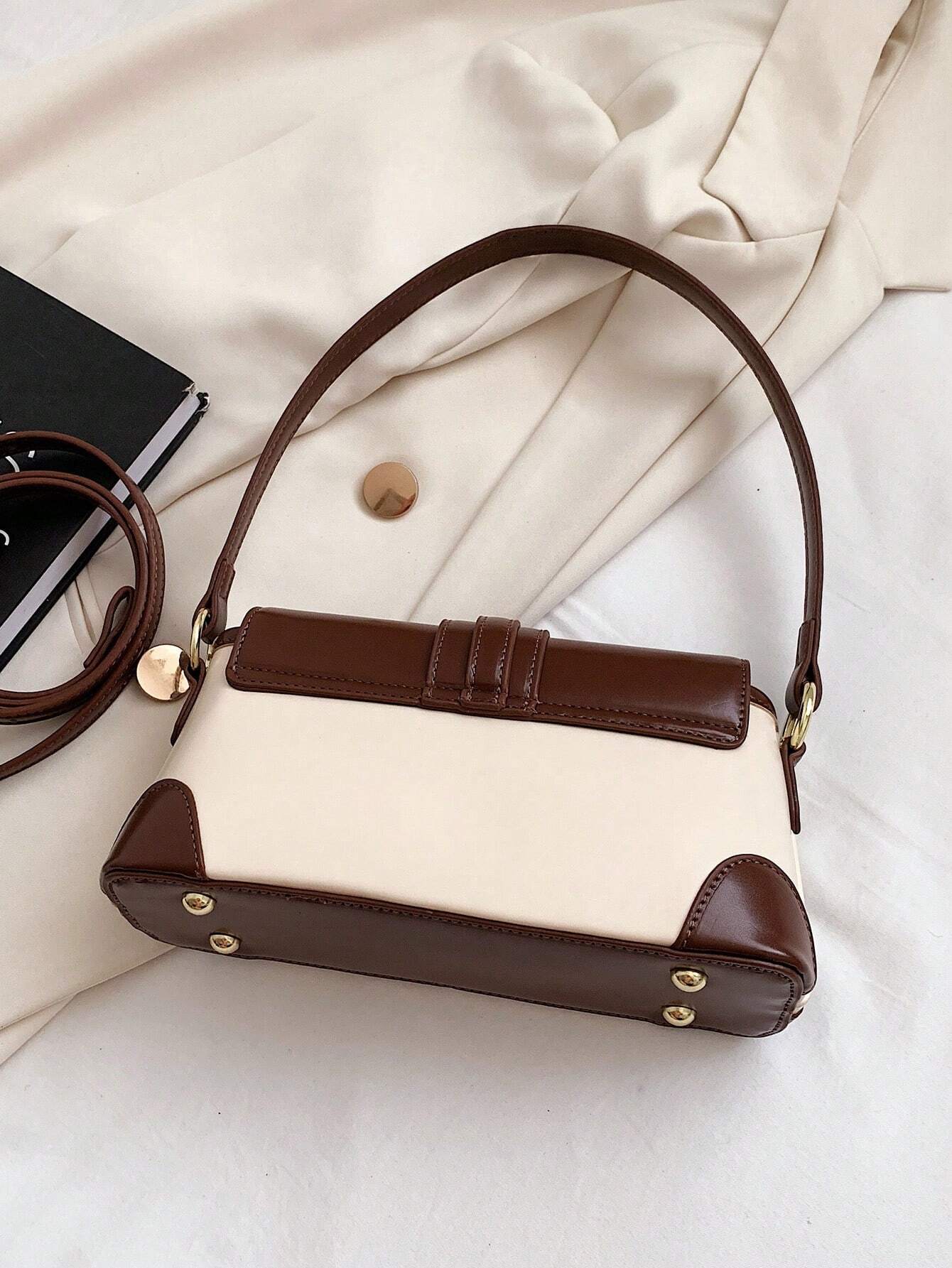 Chic Retro Patchwork Shoulder Bag shein