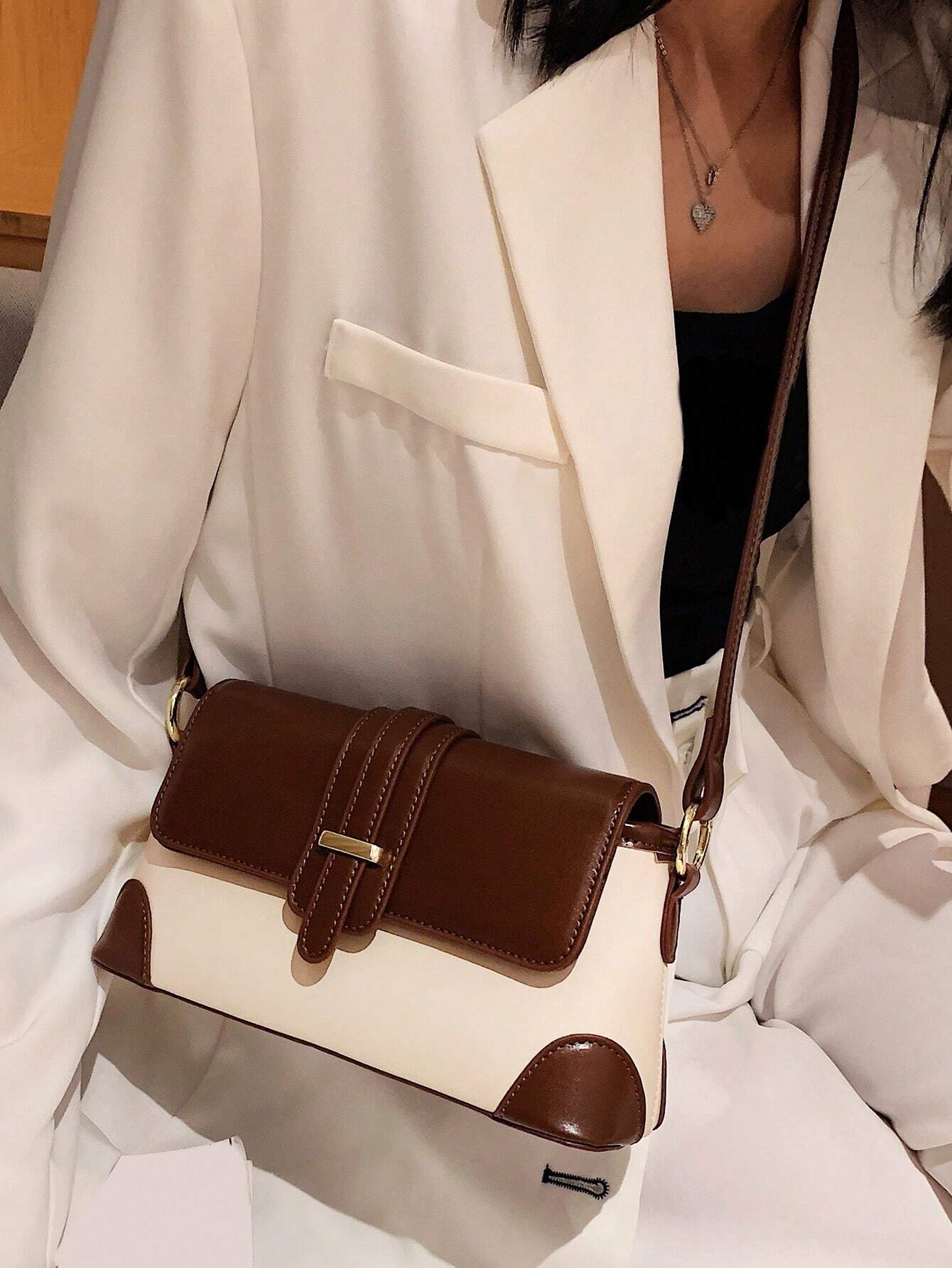 Chic Retro Patchwork Shoulder Bag shein