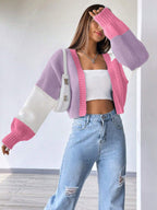 MOOSTA Loose-Fit Color-Block Slouchy Cardigan With Long Sleeves shein