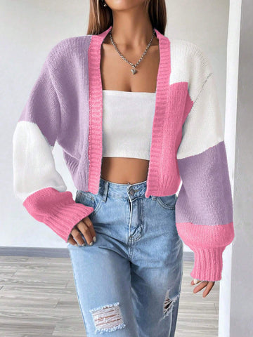 MOOSTA Loose-Fit Color-Block Slouchy Cardigan With Long Sleeves