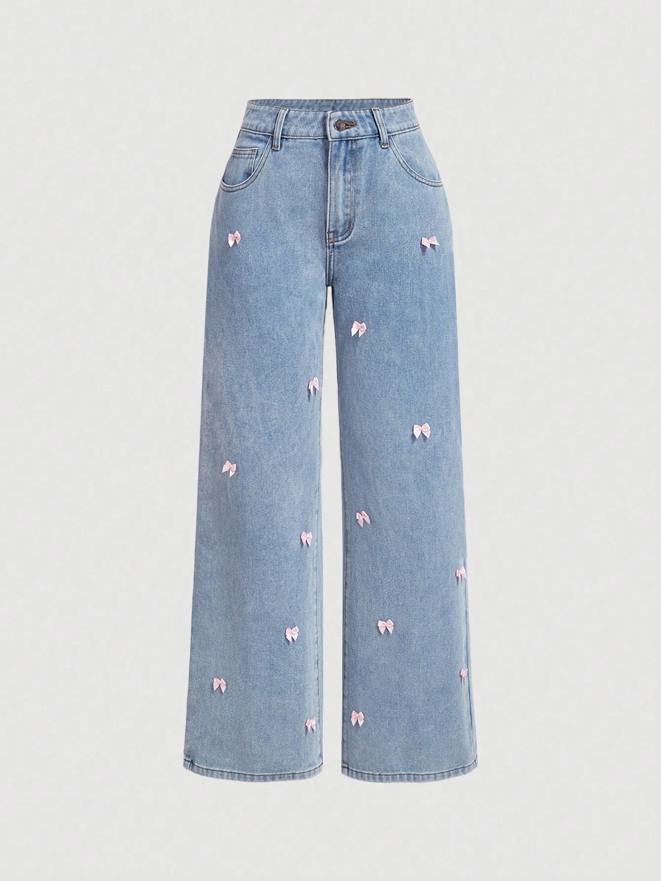 MOD Bow Knot Casual Straight Leg Jeans shein