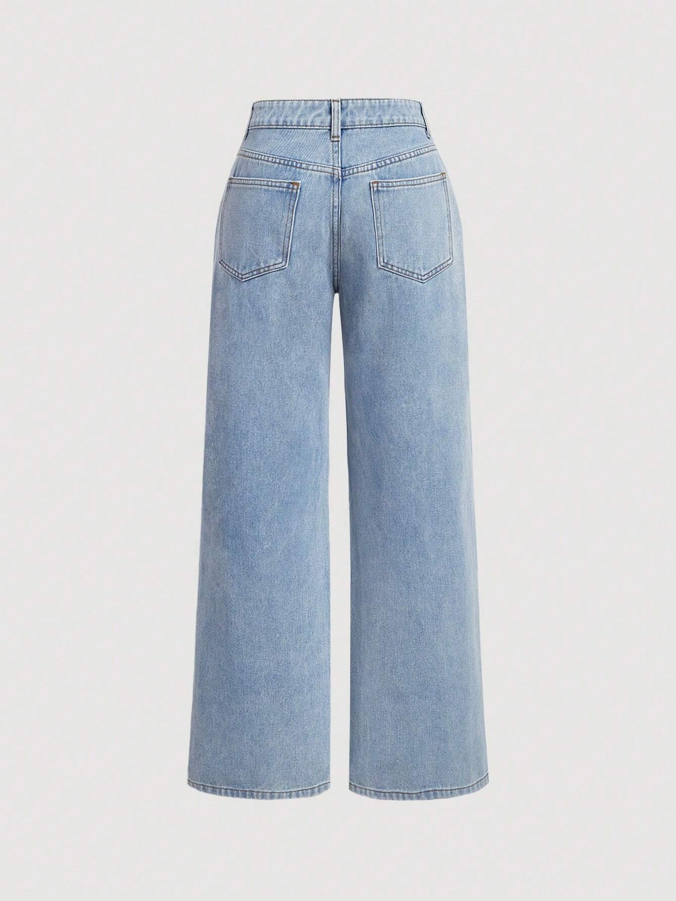 MOD Bow Knot Casual Straight Leg Jeans shein