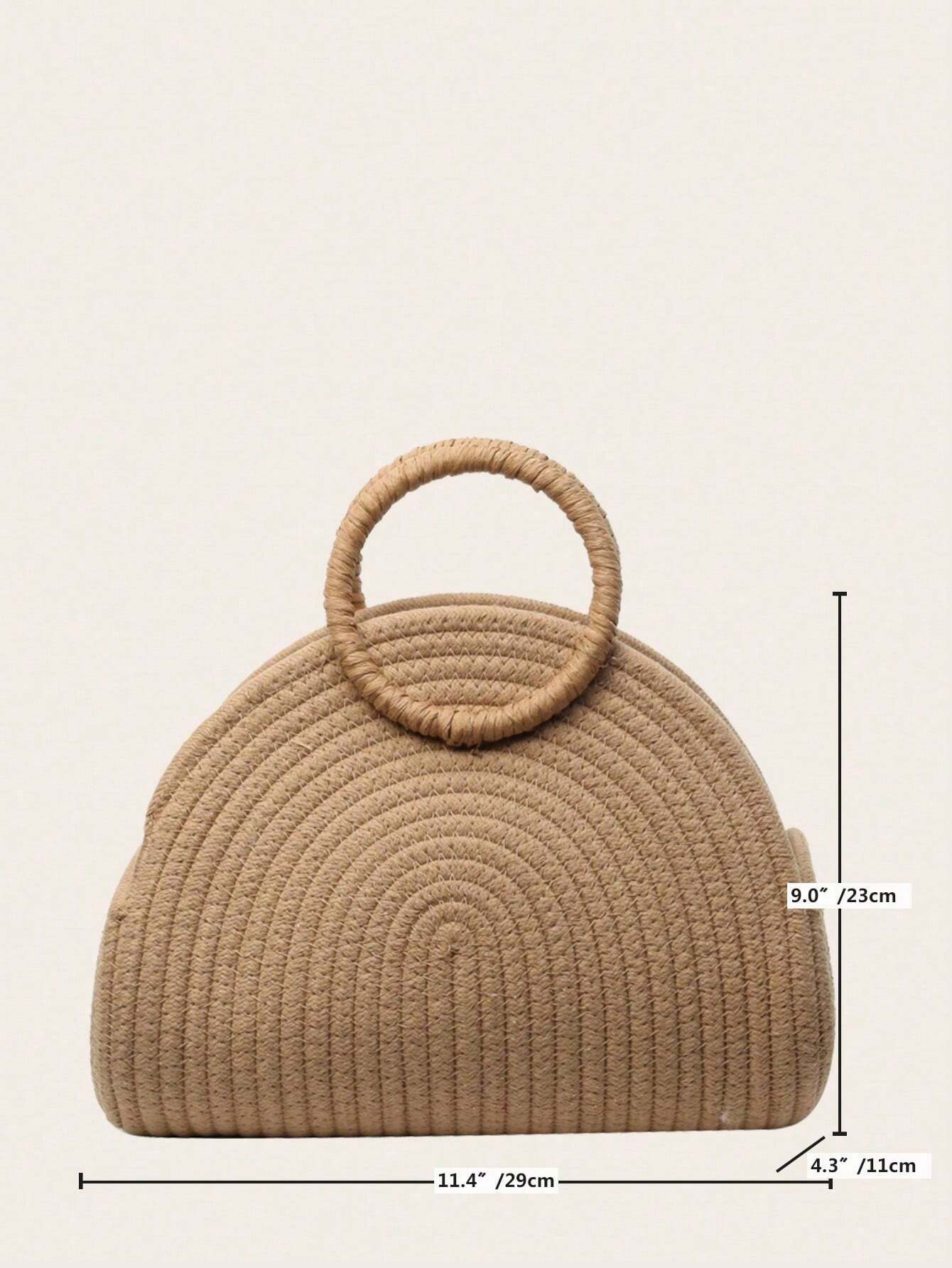 Straw Semi-Circular Tote Bag shein