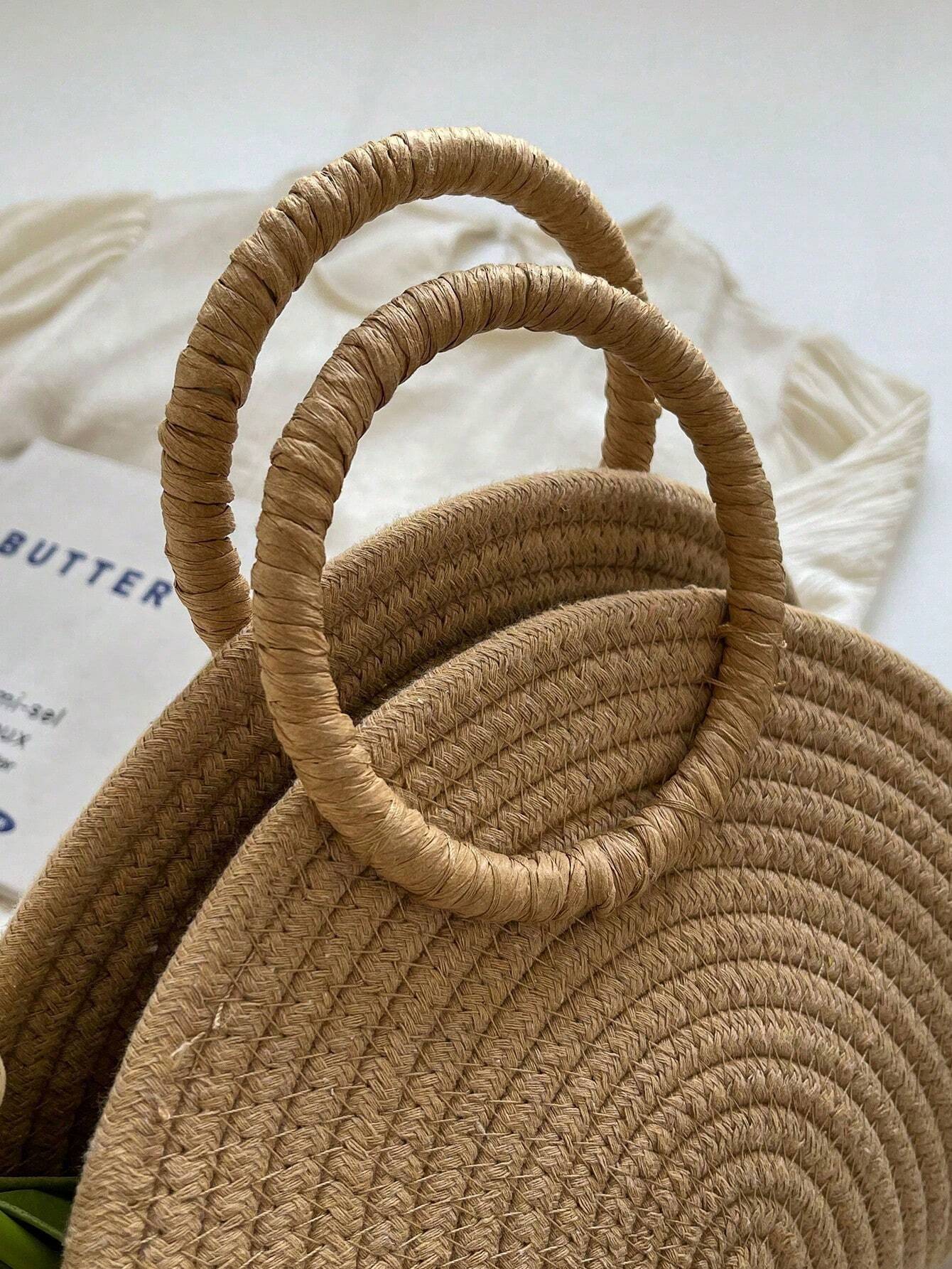 Straw Semi-Circular Tote Bag shein