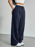 EZwear Spring Dress PantsHigh Waist Plicated Detail Wide Leg Suit Pants Shein