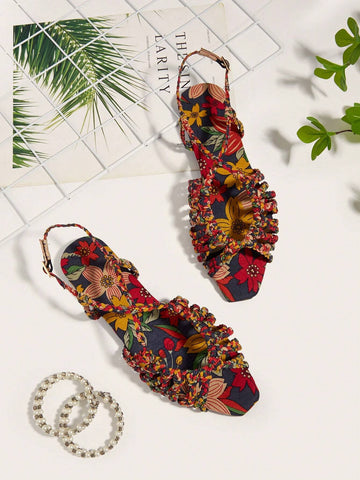 Faux Suede Hand-Woven Twist Flat Sandals shein