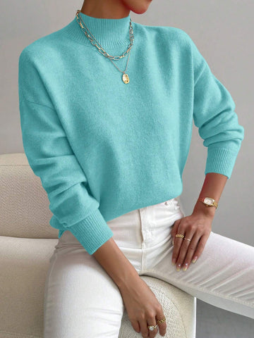 Essnce Mock Neck Drop Shoulder Sweater shein