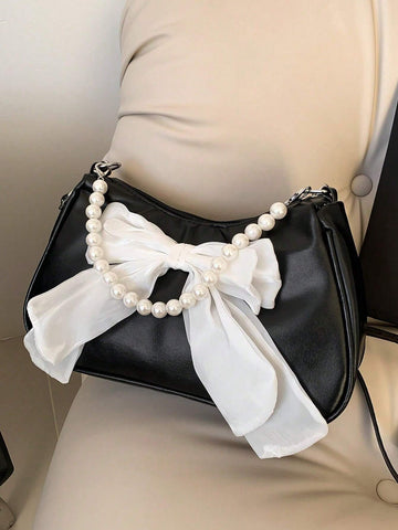 Fashionable Pearl Chain Shoulder Bag For Women, Can Be Carried Or Cross-Body shein