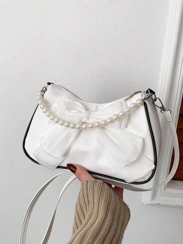 Fashionable Pearl Chain Shoulder Bag For Women, Can Be Carried Or Cross-Body shein