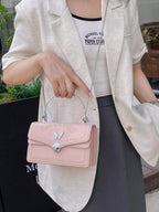 Small Flap Square Bag Letter Embroidered Metal Decor shein