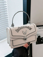 Small Flap Square Bag Letter Embroidered Metal Decor shein