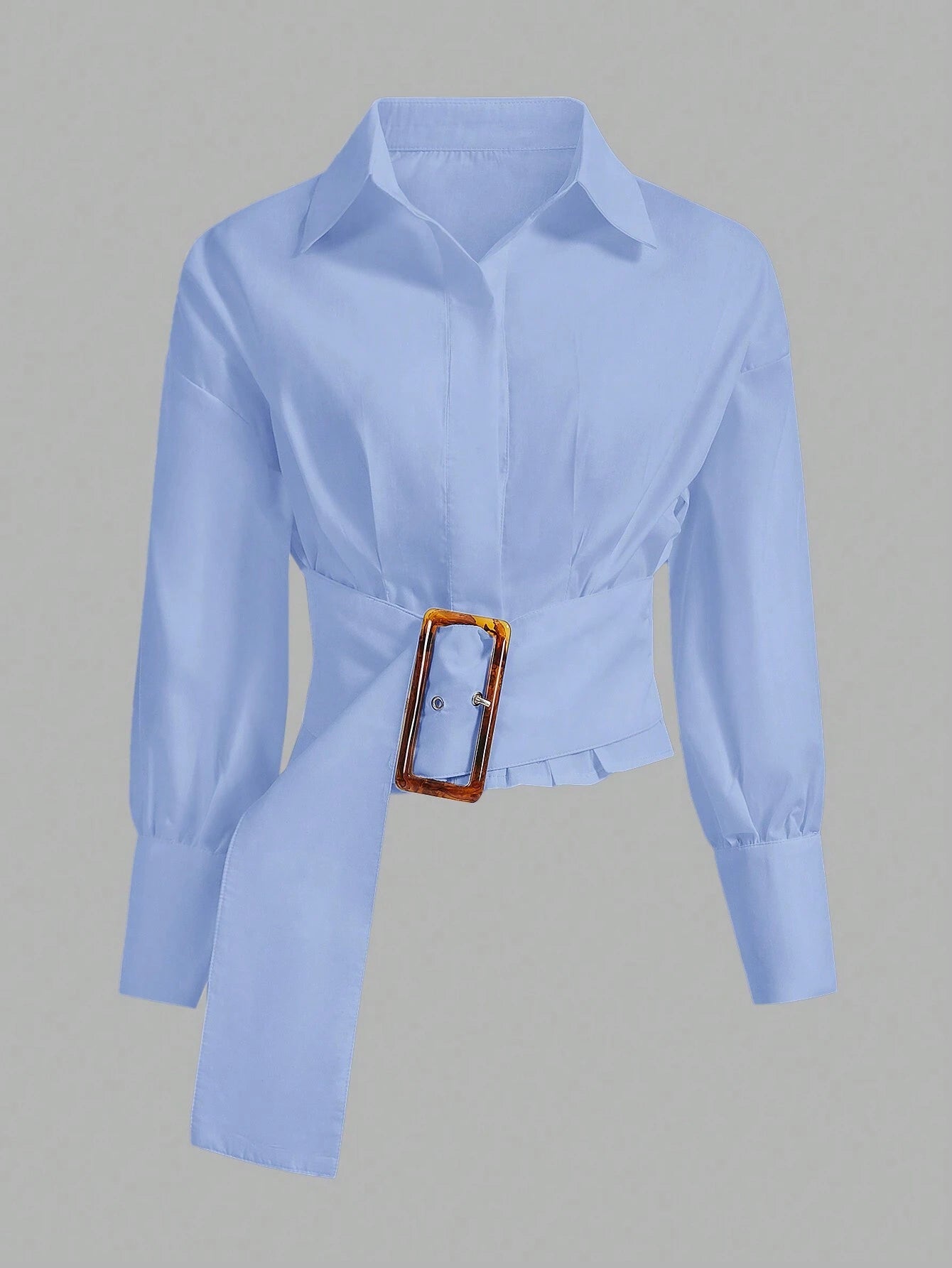 Aveloria Modichic Solid Color Pleated Decorated Buttoned Long Sleeve Shirt shein