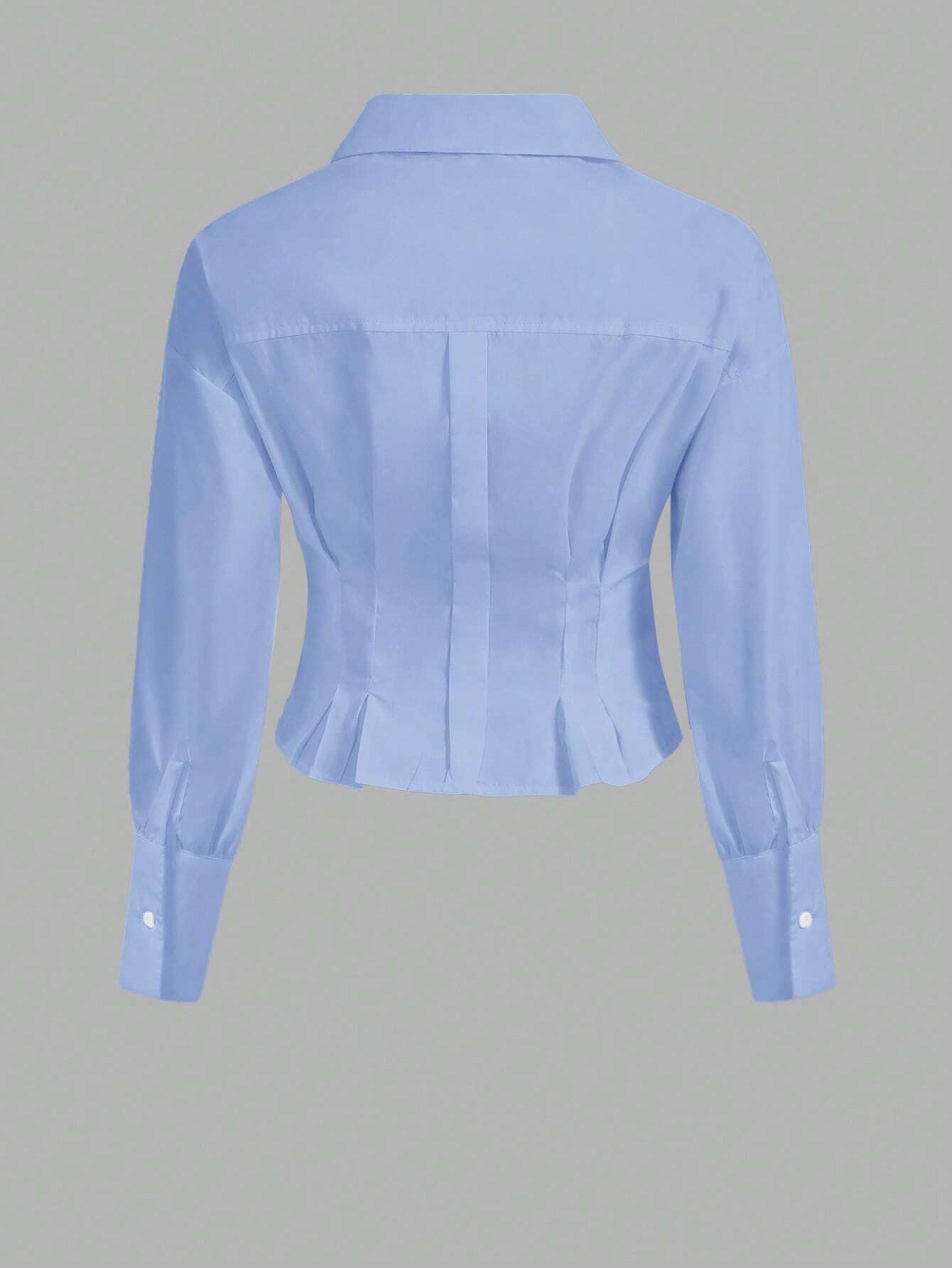 Aveloria Modichic Solid Color Pleated Decorated Buttoned Long Sleeve Shirt shein