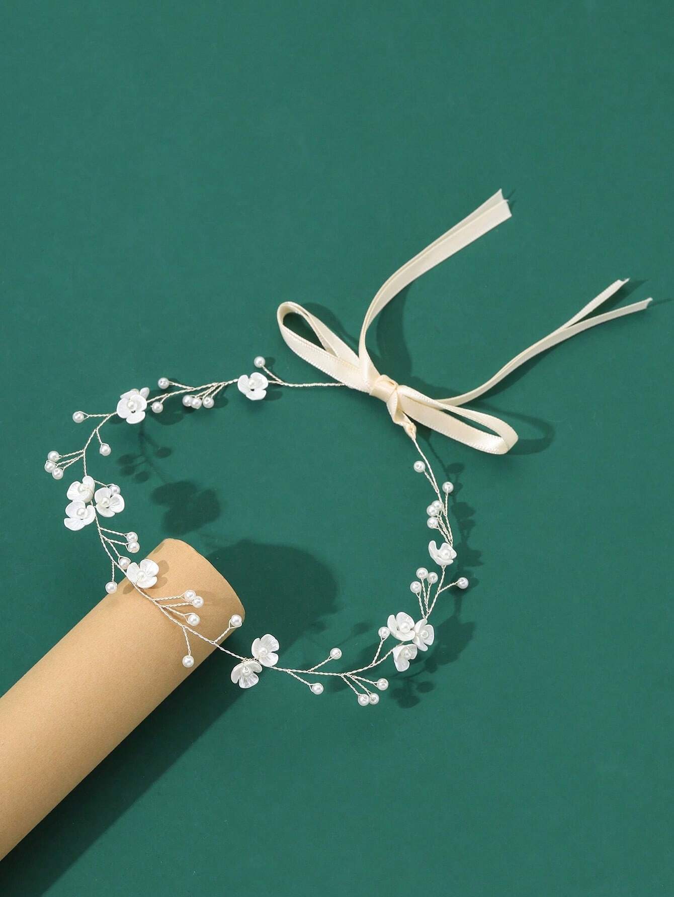 1pc Women's Handmade Green Leaf & Floral Fabric Headband