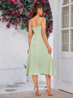 PARTHEA Backless Crisscross Lace Up Ruched Boning Corset Cami Dress Shein