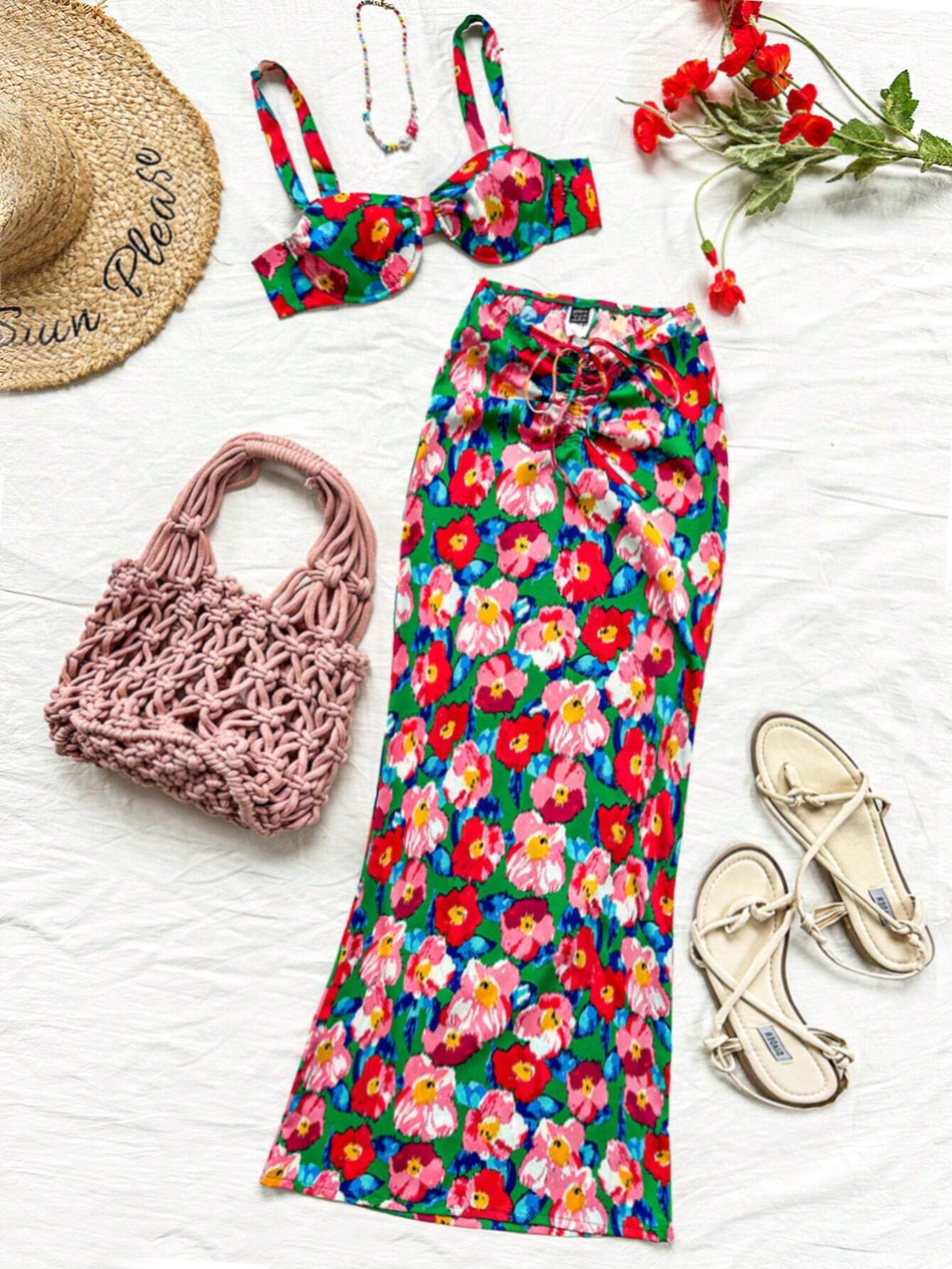 WYWH Women's Vacation Set, Suitable For Beaches And Seaside shein