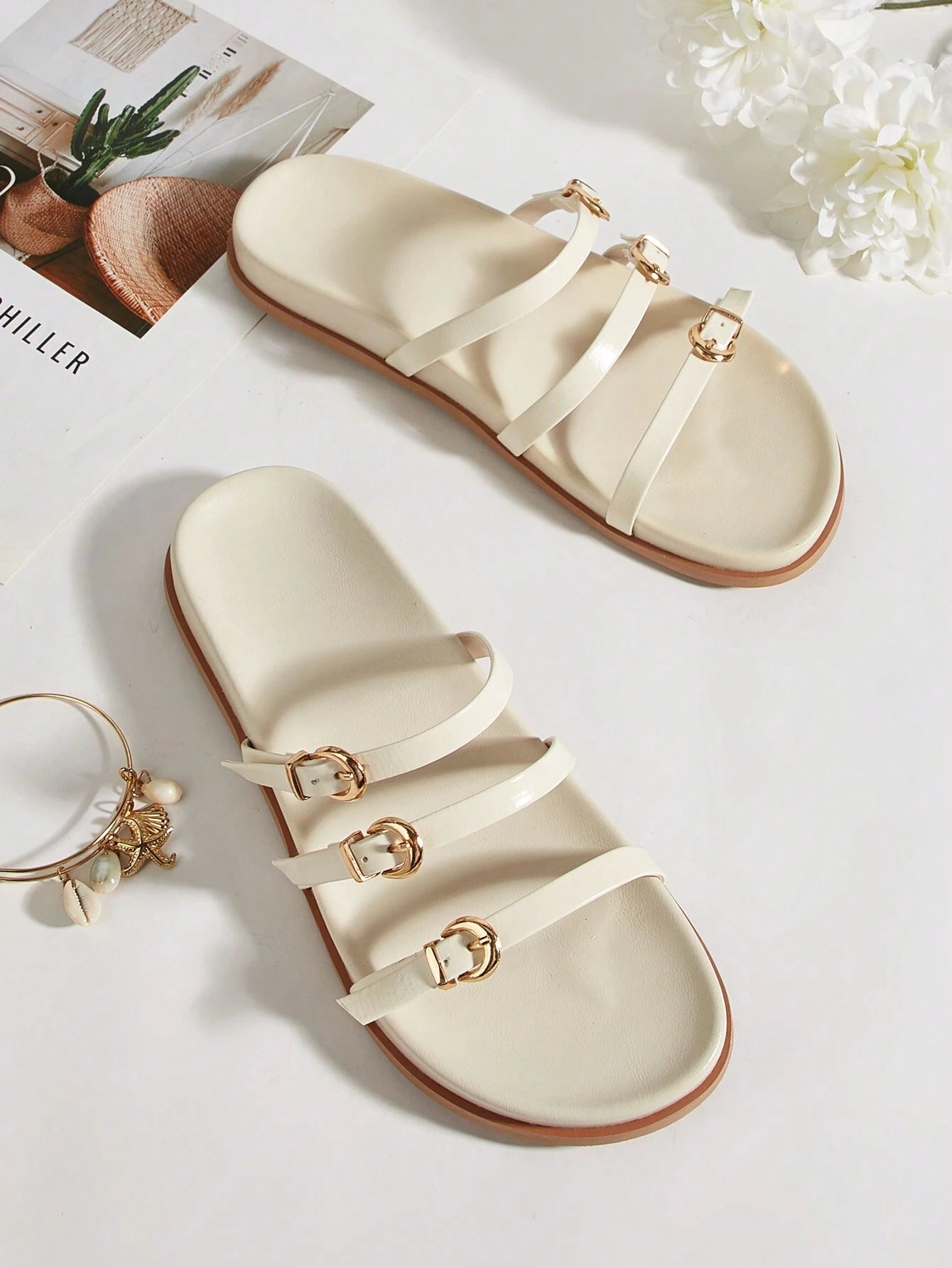 Metal Buckle Flat Sandals shein