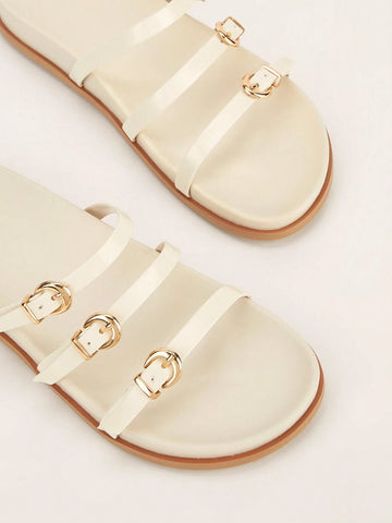 Metal Buckle Flat Sandals