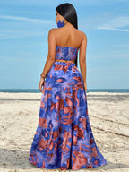 Slayr Ruched Side Twist Bandeau Top And Split Thigh Ruffle Hem Skirt Set shein