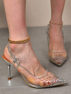 Women's Transparent Rhinestone Sandals shein