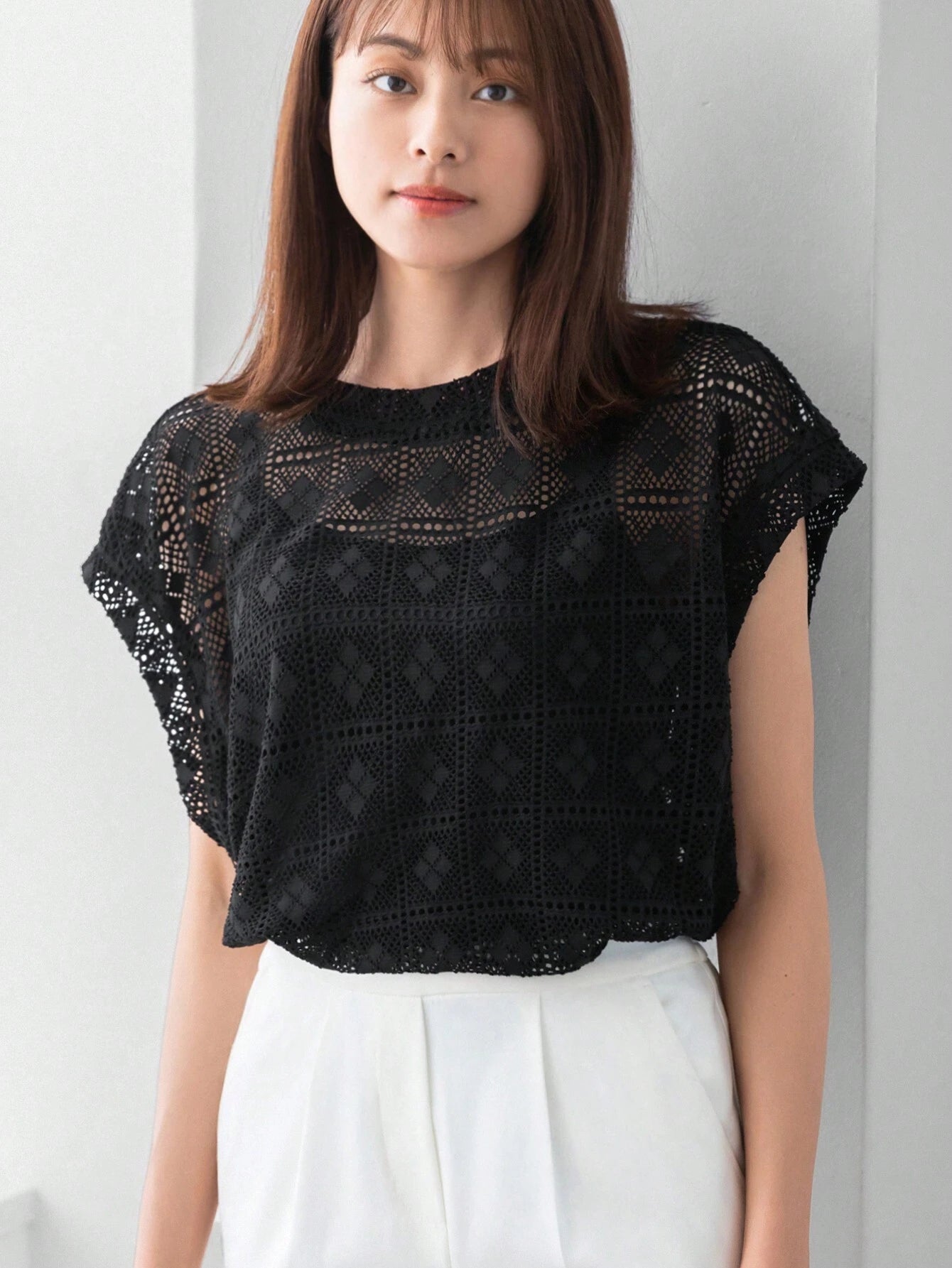 FRIFUL Women Loose Batwing Sleeve Hollow-Out Top For Summer shein