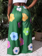 Slayr Summer Casual Vacation Colorful Flower All-Over Printed Wide-Leg Pants shein